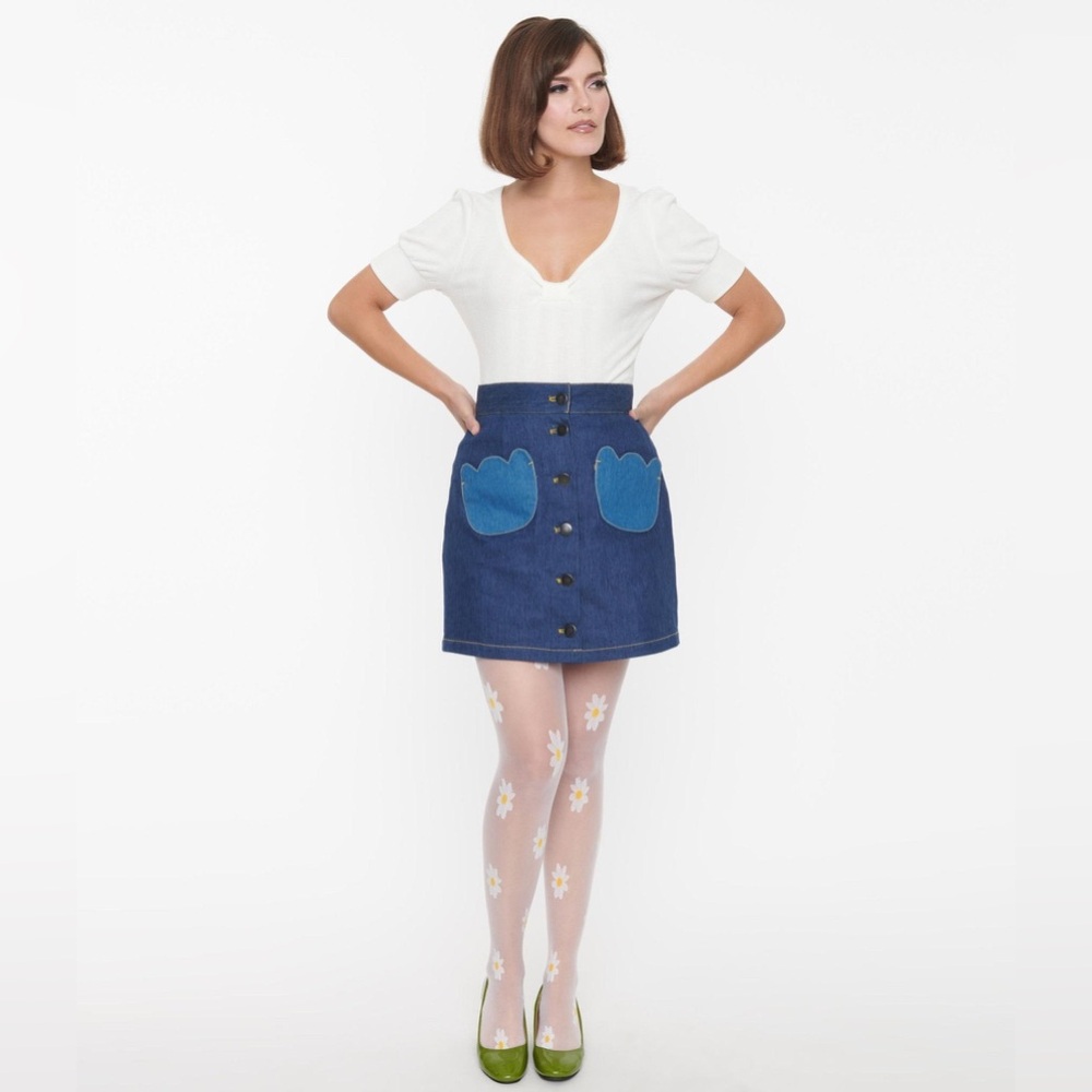 Smak Parlour Dark Denim Tulip Match Game Mini Skirt